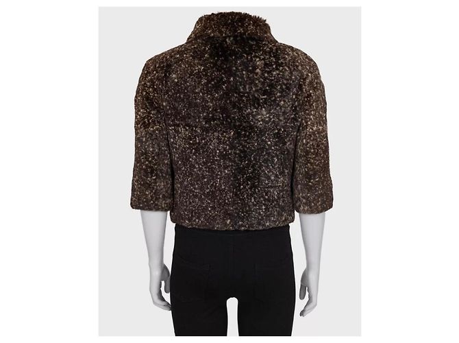 Chic Chanel Brown Rabbit Fur Cropped Jacket - Size 36/S pre-owned - view 3