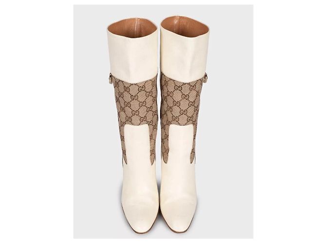 Gucci White Textile & Leather Ankle Boots - Size 37.5 Pre-owned - vista 2