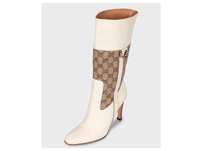 Gucci White Textile & Leather Ankle Boots - Size 37.5 Pre-owned - vista 3