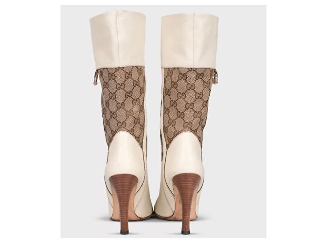 Gucci White Textile & Leather Ankle Boots - Size 37.5 Pre-owned - vista 4