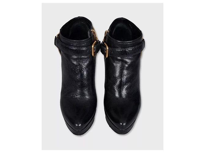 Prada Black Leather Ankle Boots with Gold Hardware, Size 36 Pre-owned - view 2