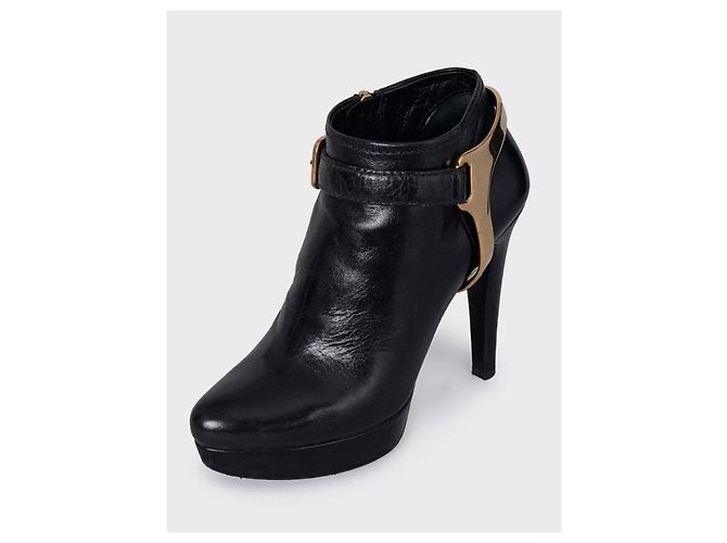 Prada Black Leather Ankle Boots with Gold Hardware, Size 36 Pre-owned - view 3