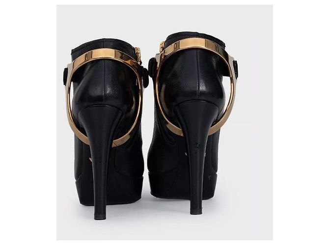 Prada Black Leather Ankle Boots with Gold Hardware, Size 36 Pre-owned - view 4