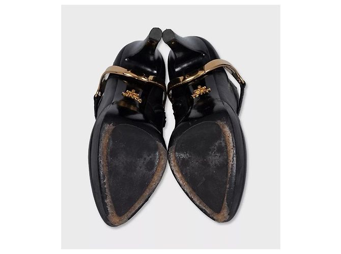 Prada Black Leather Ankle Boots with Gold Hardware, Size 36 Pre-owned - view 5