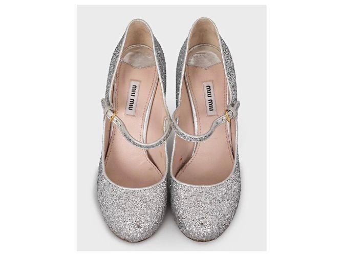 Miu Miu Silberne Glitzer Blockabsatzschuhe - Größe 39 Gebraucht - Ansicht 2