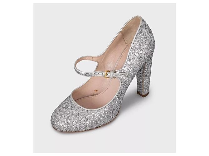 Miu Miu Silberne Glitzer Blockabsatzschuhe - Größe 39 Gebraucht - Ansicht 3