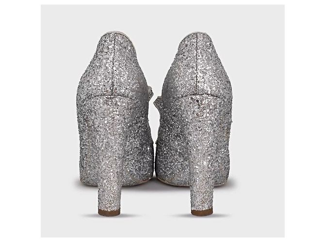 Miu Miu Silberne Glitzer Blockabsatzschuhe - Größe 39 Gebraucht - Ansicht 4