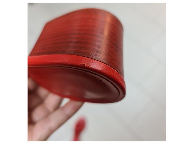 Sandalias de tacón bloque Mona de cuero rojo Hermès Talla 38 de segunda mano - vista 10