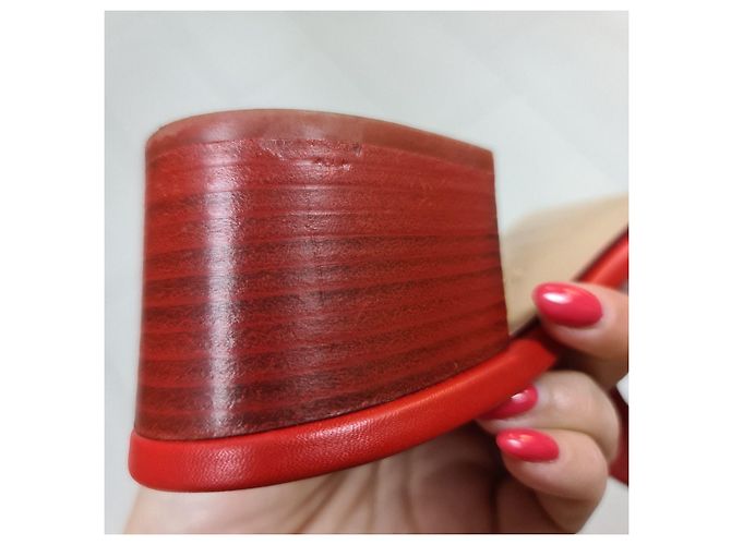 Sandalias de tacón bloque Mona de cuero rojo Hermès Talla 38 de segunda mano - vista 11