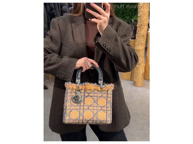 Dior Lady Dior Medium Tweed  Crocodile  Print Lambskin  Handle Bag Pre-Owned - view 13