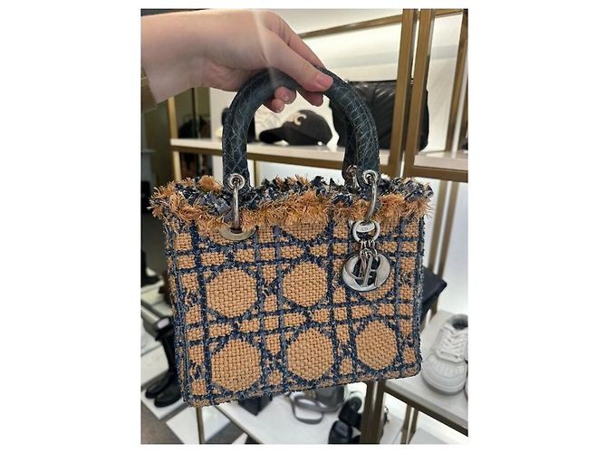 Dior Lady Dior Medium Tweed  Crocodile  Print Lambskin  Handle Bag Pre-Owned - view 3