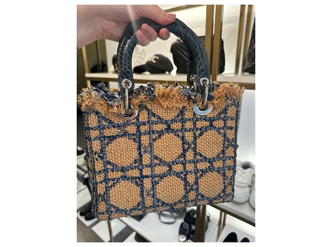 Dior Lady Dior Medium Tweed  Crocodile  Print Lambskin  Handle Bag Pre-Owned - view 6