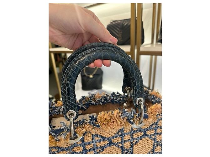 Dior Lady Dior Medium Tweed  Crocodile  Print Lambskin  Handle Bag Pre-Owned - view 7
