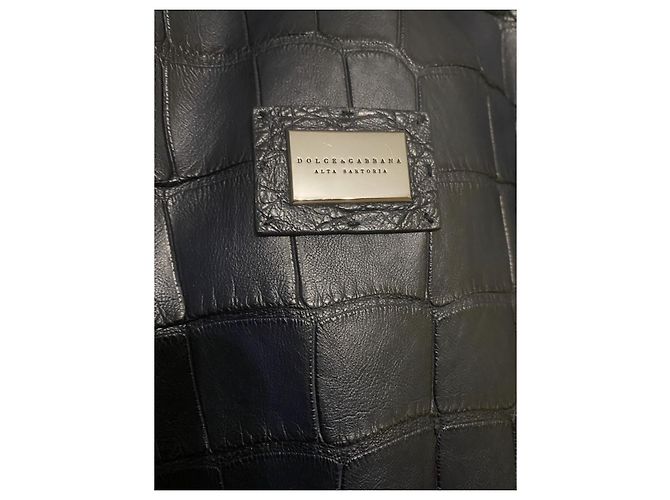 Dolce & Gabbana Dolce and Gabbana Navy Crocodile Print Lambskin Bomber Jacket Sz.48-50 Pre-Owned - view 2