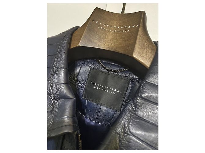 Dolce & Gabbana Dolce and Gabbana Navy Crocodile Print Lambskin Bomber Jacket Sz.48-50 Pre-Owned - view 3
