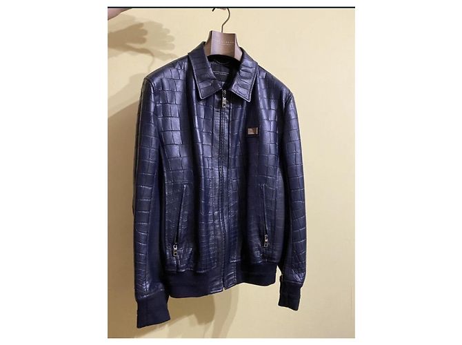Dolce & Gabbana Dolce and Gabbana Navy Crocodile Print Lambskin Bomber Jacket Sz.48-50 Pre-Owned - view 6