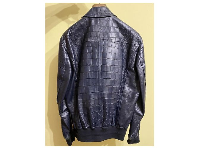Dolce & Gabbana Dolce and Gabbana Navy Crocodile Print Lambskin Bomber Jacket Sz.48-50 Pre-Owned - view 7