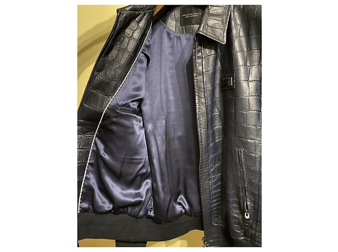 Dolce & Gabbana Dolce and Gabbana Navy Crocodile Print Lambskin Bomber Jacket Sz.48-50 Pre-Owned - view 8