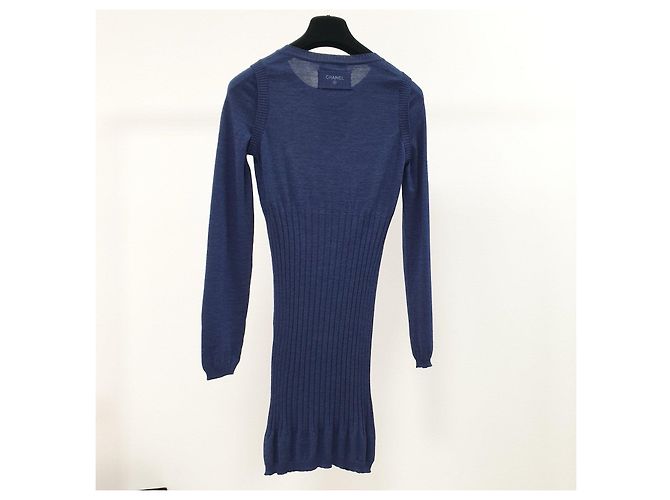 Chanel Navy Langarm-Strickkleid Größe 36 Gebraucht - Ansicht 2