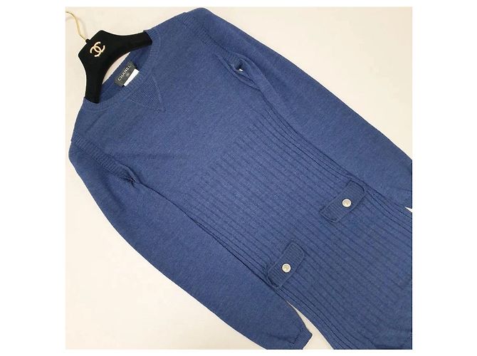 Chanel Navy Langarm-Strickkleid Größe 36 Gebraucht - Ansicht 3