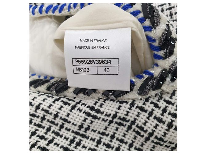 Abito senza maniche in tweed argento con rifinitura a zigzag bianco e blu CHANEL Taglia 46 Usato - vista 7