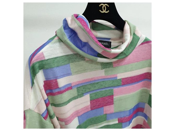 Chanel Multicolor Abstract Printed Knit Turtleneck Top Sz.40 Pre-Owned - view 3