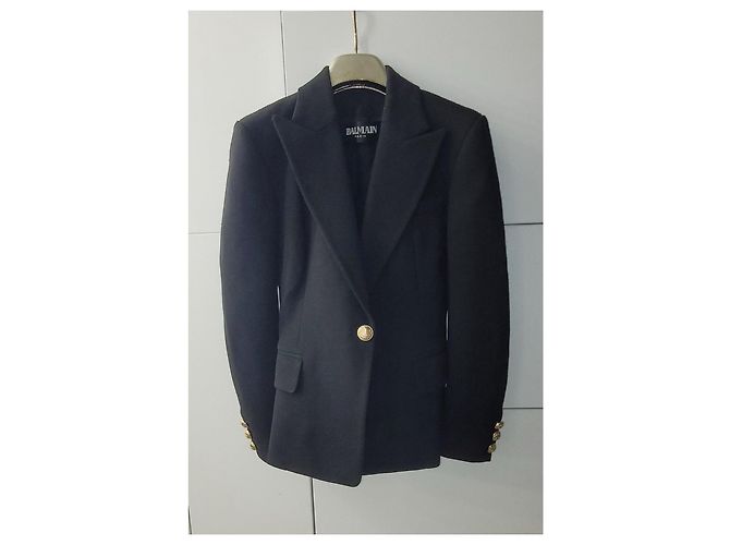 Balmain BLAMAIN Schwarzer Wollblazer mit einem Knopf Größe 38 Gebraucht - Ansicht 2
