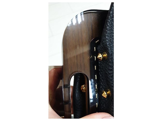 Fendi Black Leather Walnut Wood Handle Clutch Bag Pre-Owned - view 10