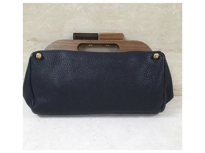 Fendi Black Leather Walnut Wood Handle Clutch Bag Pre-Owned - view 3