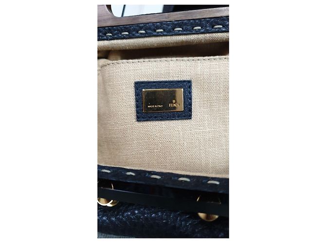 Fendi Black Leather Walnut Wood Handle Clutch Bag Pre-Owned - view 7