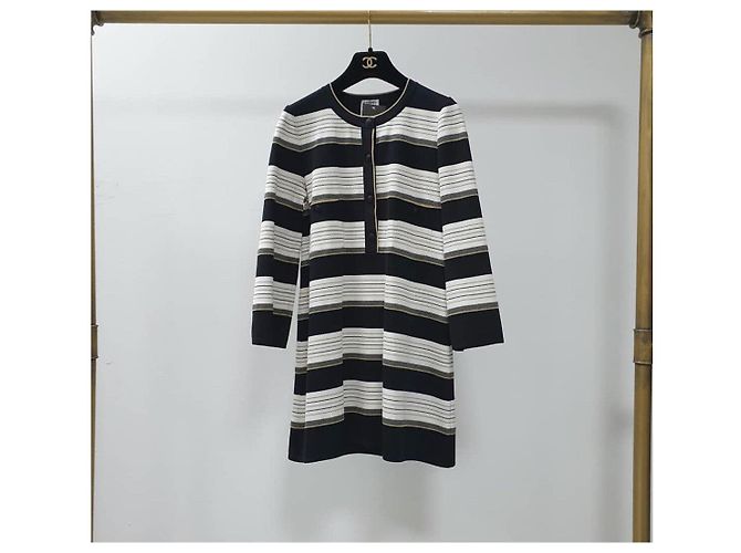 Gestreiftes Seiden-Tunika-Kleid von Chanel Freizeitkleid Größe 38 Gebraucht - Ansicht 5