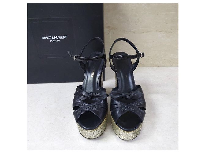 Yves Saint Laurent Saint Laurent Schwarze Leder Python Absatzsandalen Gr. 36 Gebraucht - Ansicht 2