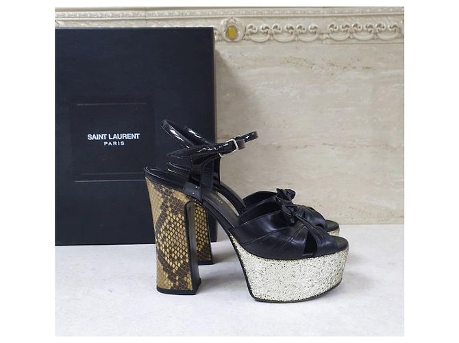 Yves Saint Laurent Saint Laurent Schwarze Leder Python Absatzsandalen Gr. 36 Gebraucht - Ansicht 3