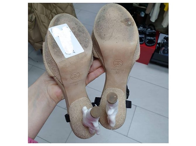 CHANEL 2012 BEIGE SANDALEN MIT KORALLEN-ABSATZ  Gr.37 Gebraucht - Ansicht 14