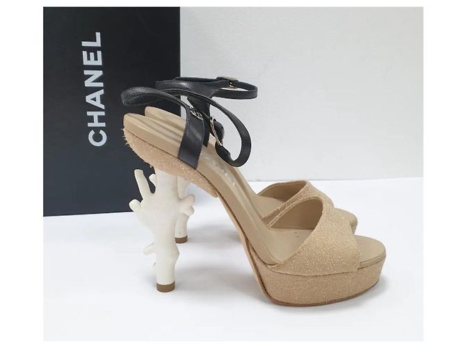 CHANEL 2012 BEIGE SANDALEN MIT KORALLEN-ABSATZ  Gr.37 Gebraucht - Ansicht 5