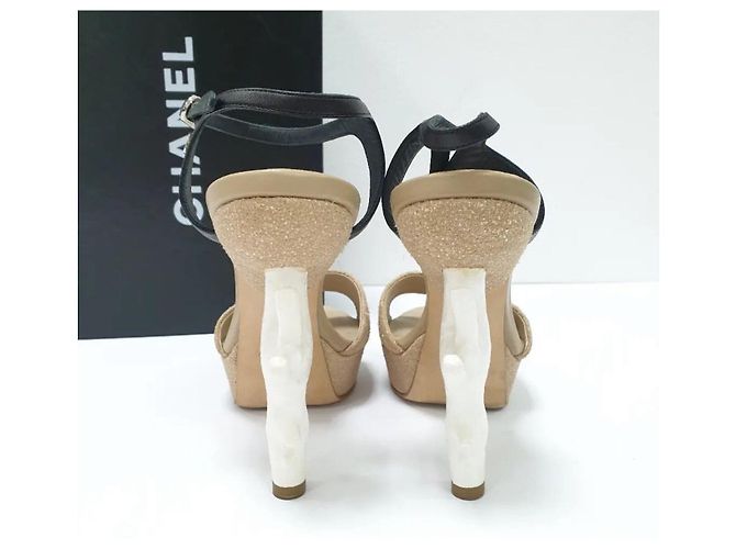 CHANEL 2012 BEIGE SANDALEN MIT KORALLEN-ABSATZ  Gr.37 Gebraucht - Ansicht 6
