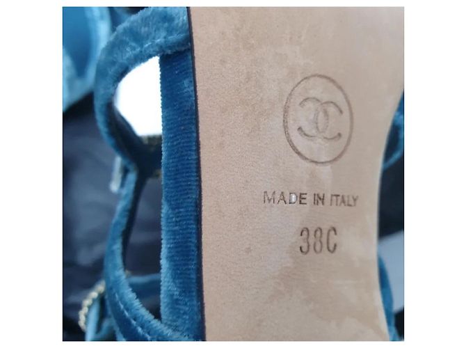 Sandali in Velluto Blu Chanel Taglia 38 Usati - vista 6