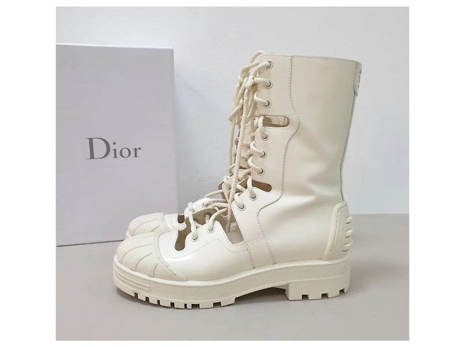 Dior White Iron Leather Tall Boots sz. 38 Pre-Owned - view 3