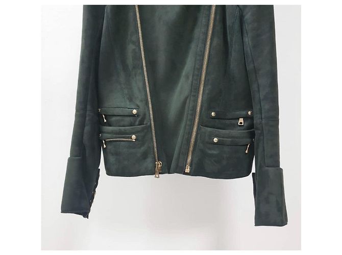 Giacca biker in shearling verde da donna Balmain Taglia 38 Usata - vista 2