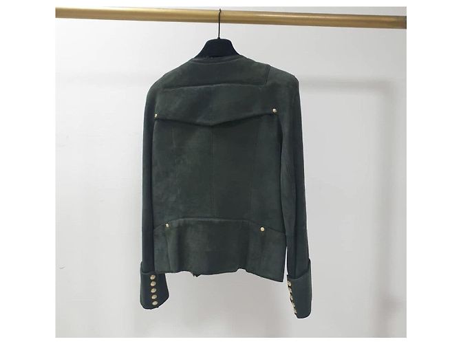 Giacca biker in shearling verde da donna Balmain Taglia 38 Usata - vista 4