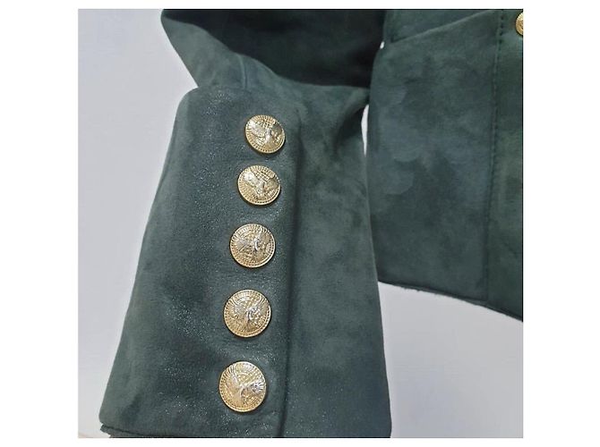Giacca biker in shearling verde da donna Balmain Taglia 38 Usata - vista 5
