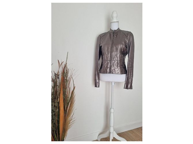Hugo Boss Metallisch Silberne Lederjacke - Ansicht 2