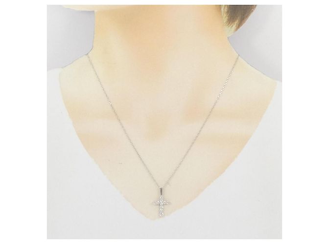 Autre Marque Collana a Croce con Diamanti in Platino Argento - vista 6
