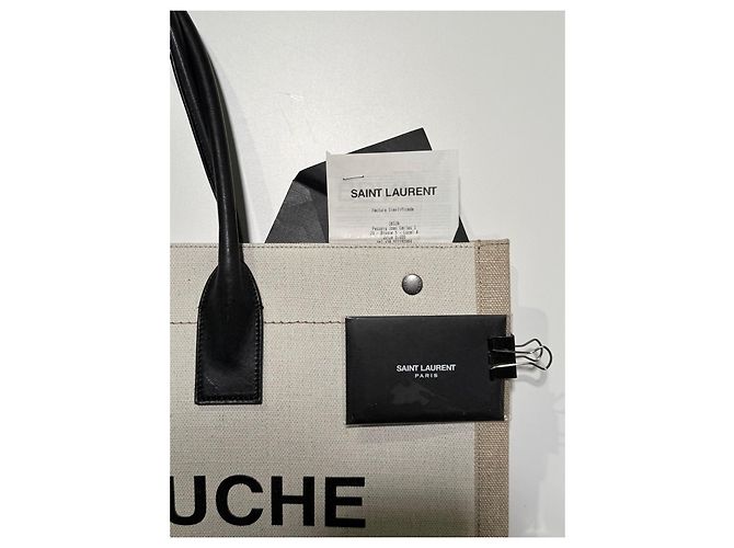 Borsa Tote Rive Gauche Saint Laurent Nero Beige - vista 10