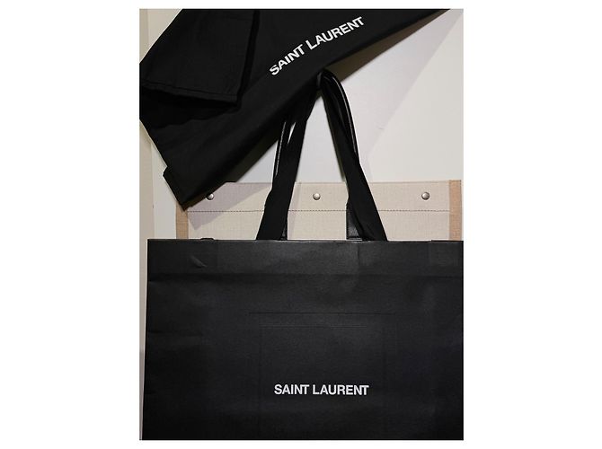 Borsa Tote Rive Gauche Saint Laurent Nero Beige - vista 11