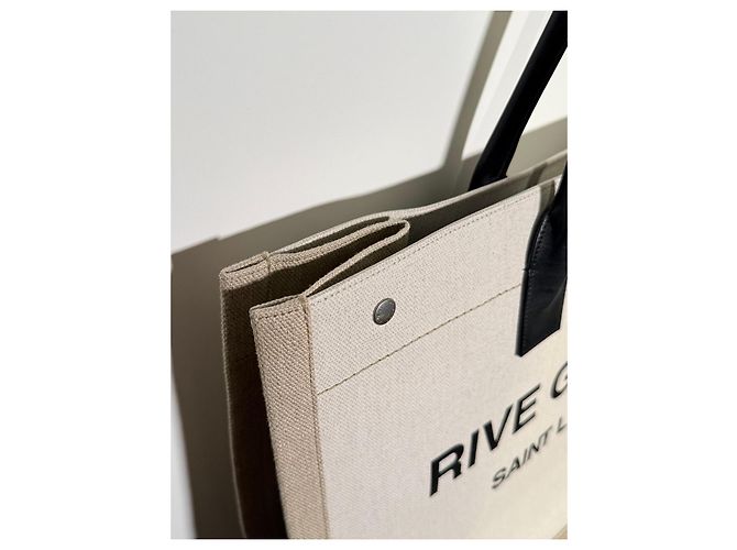 Borsa Tote Rive Gauche Saint Laurent Nero Beige - vista 3