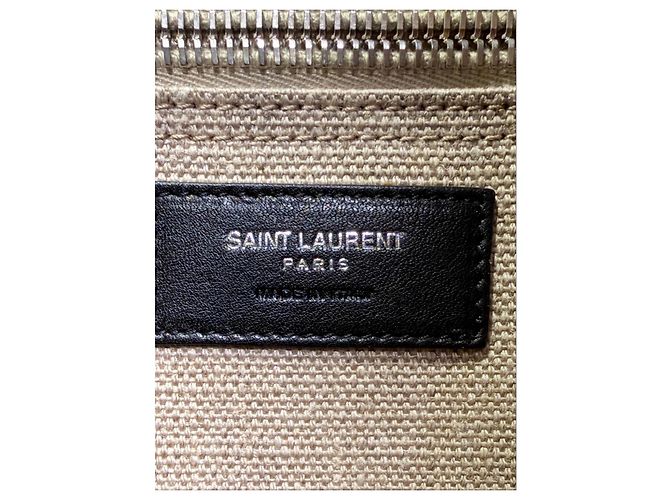 Borsa Tote Rive Gauche Saint Laurent Nero Beige - vista 6