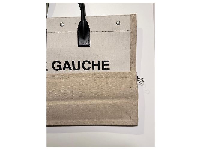Borsa Tote Rive Gauche Saint Laurent Nero Beige - vista 9
