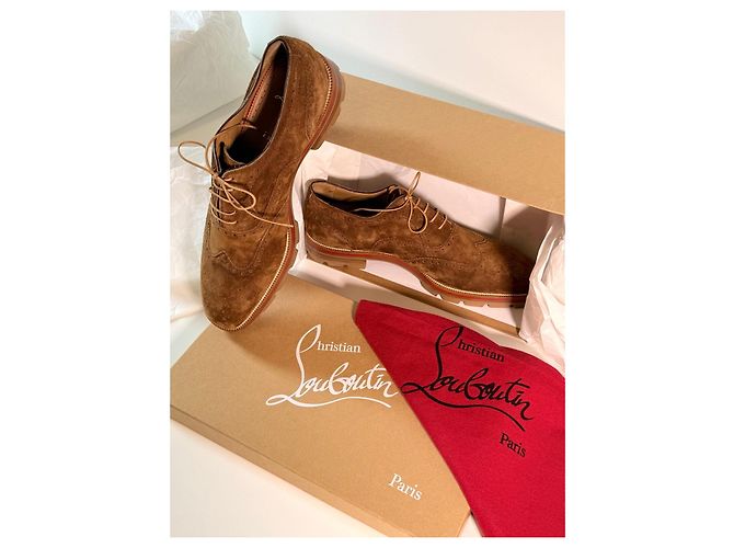 Scarpe Oxford in suede marrone Christian Louboutin - vista 4