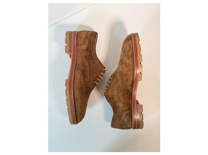 Scarpe Oxford in suede marrone Christian Louboutin - vista 6